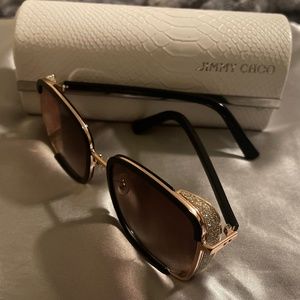 Jimmy Choo Blk/ Rose Gold Sunglasses w/ Silver Glitter